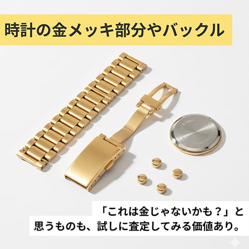 時計の金メッキ部分やバックル